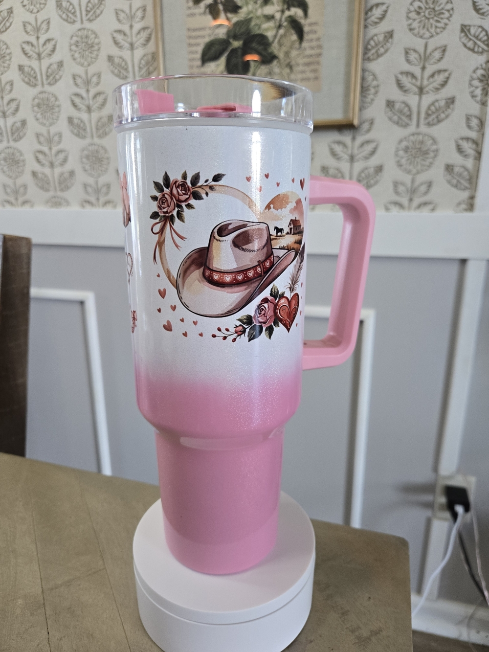 Pink Ombre Cowboy Hat Travel Tumbler